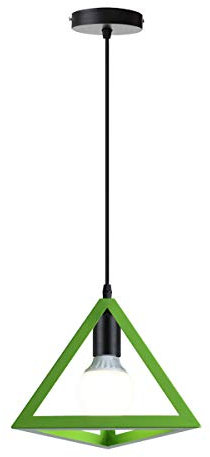 iDEGU Pendelleuchte Vintage Lampenschirm aus Metall Retro E27 Hängelampe mit Geometrischen Dreieck Design Industrielle Deckenleuchte Hängeleuchte für Schlafzimmer, Wohnzimmer, Restaurant, 16 cm, Grün
