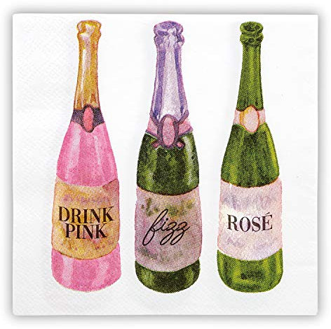 SB Design Studio Sippin' Pretty Cocktail Paper Napkins, 20-Count, 5 x 5-Inches, Wedding Champagne