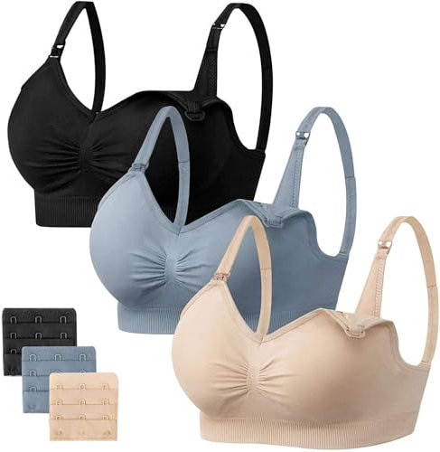 HBselect 3 Pack Women’s Nursing Bra Wireless Seamless Maternity Bra Breastfeeding Bras Bralette with Removable Bra Pads Extenders