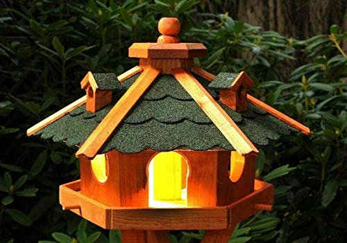 XXL Premium - Luxus Vogelhaus mit/ohne Solar/mit/ohne Ständer Holz Futterhaus Vogelfutterhaus Vogelvilla Modell 2020, : Grün + Solar