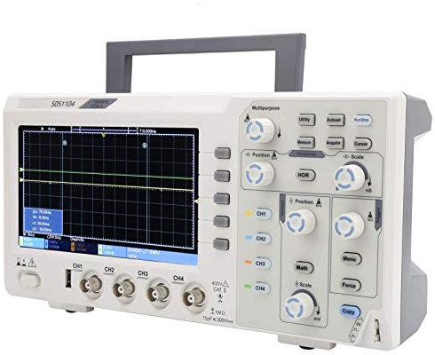 Eujgoov Oscilloscopio digitale, SDS1104 Oscilloscopio a 4 canali con display LCD da 7 pollici Larghezza di banda 100 MHZ Frequenza di campionamento 1GS / S 110 V-240 V(EU plug)
