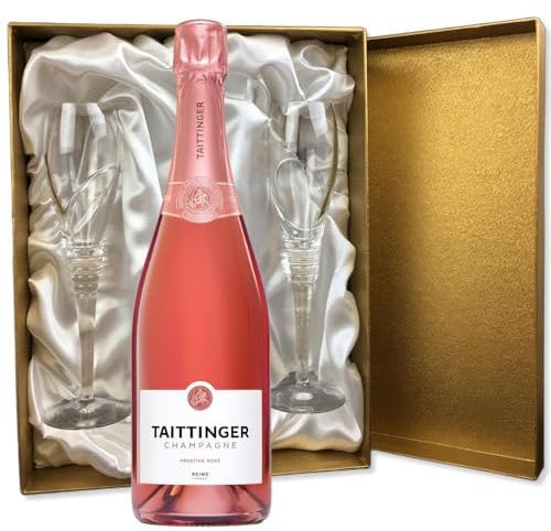 Taittinger Prestige Rose Champagne in Gold Presentation Set With Flutes 75cl 12.5% abv