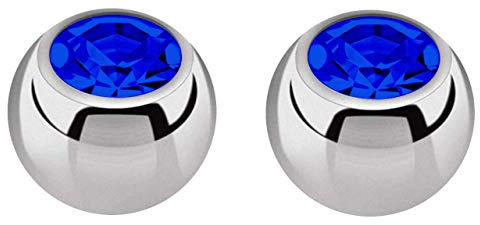 2X Titan Piercing Schmuck Verschluss Kugel in 1,2 x 4 mm, gefaßter Zirkonia in dunkelblau