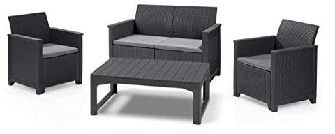 Koll Living Garden Lounge-Set mit Tisch, 4-TLG. Graphit, 2-Sitzer Sofa, 2 Sessel & höhenverstellbarer Tisch - ansprechende Sitzgruppe in naturgetreuer Rattanoptik