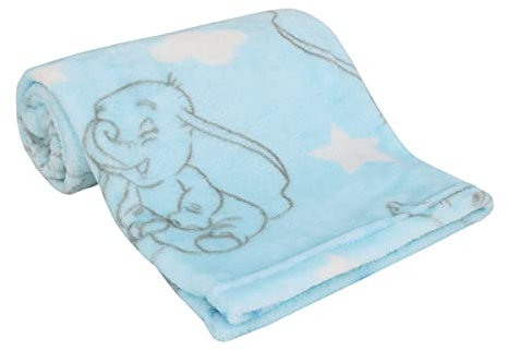 Disney Dumbo Pastellblau, Grau & Weiß Wolken & Sterne Superweiche Babydecke, Hellblau, Grau, Weiß