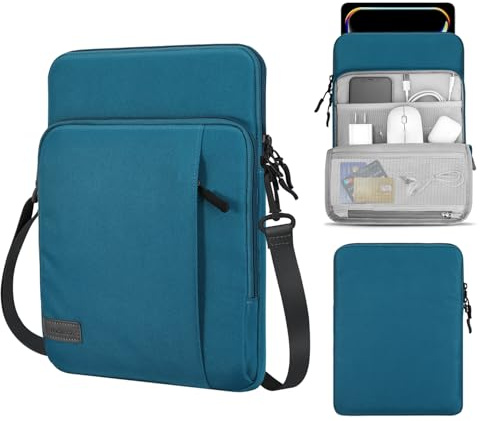 MoKo 12,9 Zoll Tablet-Umhängetasche mit Schultergurt | Tablet-Tragetasche passt für Tablet-Tasche passt für iPad Pro 12,9 Zoll M2 2018-2022 und Galaxy Tab S8+ 12,4 Zoll, Pfau Blau