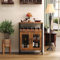 X-cosrack Weinbarregal mit abnehmbarem Weinregal, Kaffeebar mit Glashalter, kleines Sideboard und Buffetschrank mit Netztür, rustikales Braun (zum Patent angemeldet)