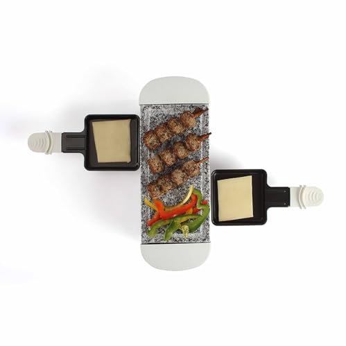 Appareil à raclette blanc 2 personnes + 2 caquelons - 350W - plateau amovible en granite DOC156W-NEW