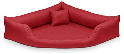 Juelle Hundebett aus Kunstleder Eckig für mittlere und große Hunde, Kuscheliges Kissen, Sofa Gabi M-XXL (100x100cm, Rot)
