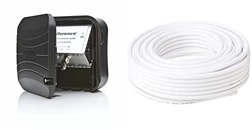 Antiference MS02LTE 2 Way F-Type Connections External TV Aerial Splitter & Labgear Coax Cable 25m RG6 White, 27600FW25 Aerial & Satellite Cable Coaxial