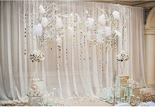 Aoihrraan 2,7x1,8m Fancy Paper Flowers Backdrop White Curtain Romantic Floral Photography Background for Wedding Reception Ceremony Bridal Valentine's Day Lovers Adults Portrait Photo Studio Props