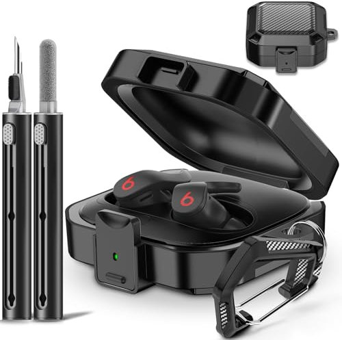 con blocco di sicurezza in fibra di carbonio per Beats Fit Pro Case Cover 2021, protezione antiurto Beat Fit Pro 2 con portachiavi/custodia con cerniera/kit di pulizia - nero