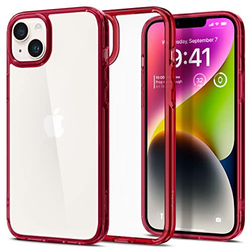 Spigen für iPhone 14 Ultra Hybrid Hülle [Anti-Yellowing] Case Handyhülle Schutzhülle Cover Transparent Durchsichtig Dünn Slim -Red Crystal