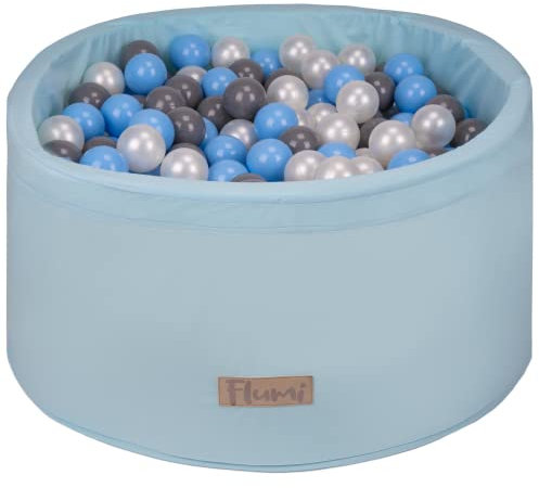 Flumi Personalisierte Bällebad Baby ab 1 Jahr - Bällepool Kinder 90x40cm mit 200 Bällebad Bälle ∅ 7cm in EU hergestellt - Oeko-TEX und CE-Zertifiziert - (Himmelblau)