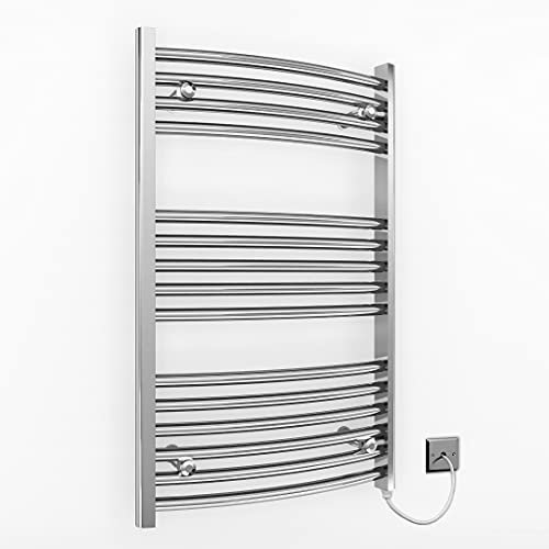 Myhomeware 400mm Wide Curved Chrome Electric Bathroom Towel Rail Radiator With Manual Electric Element UK Pre-Filled (400 x 800 mm (h))