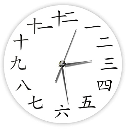 NIUBB Wanduhr 30 cm Rund Chinesische Kalligrafie, modernes Design, Wanduhr, Japanisches Kanji, handgeschriebenes Kunstwerk, geräuschlose Quarzuhr, asiatische Heimdekoration, Wanduhr