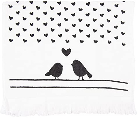 Clayre & Eef Gästehandtuch 40x66 cm Schwarz Weiß Baumwolle Vogel Toiletten Handtuch