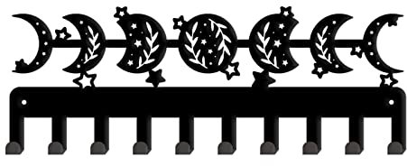 SUPERDANT Moon Phase Key Holder - Metal Wall Hanging Hooks - 10-Hook Rack - Gothic Decorative Hanger for Kitchen, Bedroom - Mug, Purse, Jewelry Organizer