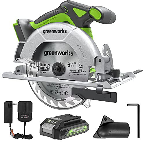 Greenworks 24V Brushless 6-1/2 Circular Saw Kit with 24V 2Ah Battery and Charger