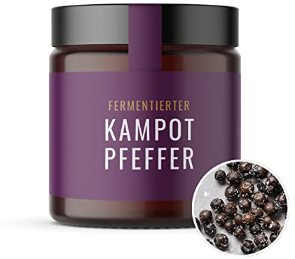 Fermentierter Pfeffer aus Kampot 50 g Glas Kampot Pfeffer fermentiert, Fermentierter Pfeffer aus Kambodscha, echter Gourmet Pfeffer, Pfefferkörner ganz aus fairer Erzeugung