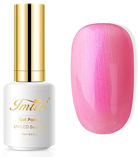 Imtiti Bubble-Pink Irisierender Perlmutt-Schimmer Gel Nagellack 15ml, Hema-frei Geruchsarm UV LED ablösbar, 28 Tage haltbarer Braut Hochglanz für Hochzeit Sommer Salon & Heim DIY