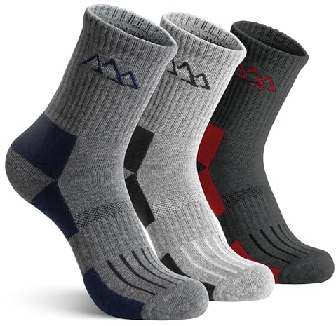 innotree Merino Wool Hiking Socks, Crew Cushioned Thermal Breathable Moisture Wicking Boot Hiking Socks for Men & Women, 3-Pack, Large