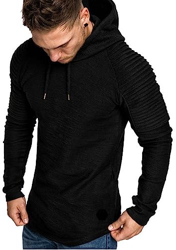 Remxi Men's Long Sleeve pullover Hoodie Sportwear Muscle Hoodie Sweatshirt Lightweight Top For Men SolidBlack M