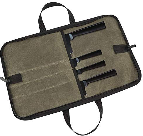 Graootoly Knife Bag(4 Slots), Chef Knife Case Waxed Canvas Roll Storage Knife Carrying Pouch for Men&Women Green