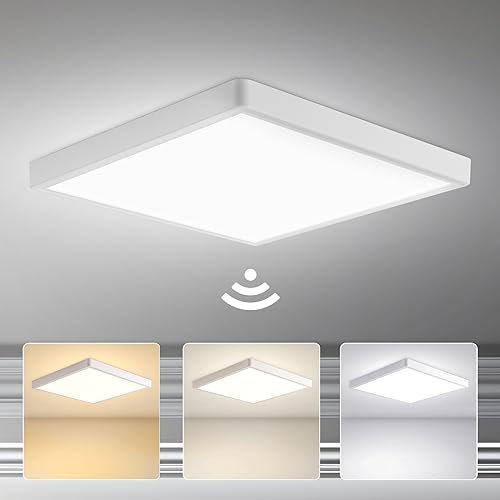 Yafido 28W LED Deckenleuchte Flach mit Bewegungssensor, 30CM 3000K-6000K Ultra Slim Weiße Quadrt Deckenlampe mit Bewegungsmelder, 2800LM Modern Panel Lampe für Flur, Veranda, Garage, Balkon