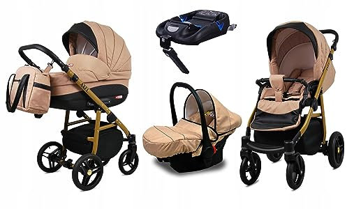 BabyLux® Kinderwagen Set 4 in 1 - Axel - incl. Babywanne, Buggy Sportsitz, Auto-Babyschale, ISOFIX-Basisstation - Autositz - Kinderwagenset - Kombikinderwagen mit Wickeltasche usw.