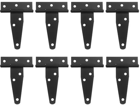 sourcing map 8Pcs T-Strap Door Hinges, 3 Wrought Tee Shed Gate Hinges Iron Hardware for Wooden Barn, Fence, Yard Door Hinges (Black)
