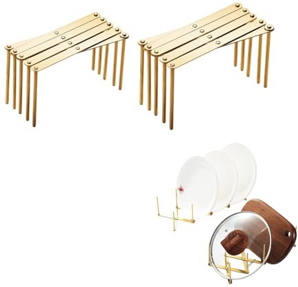 Geschirrabtropfgestell 2 Stücke, Einstellbar 5,5-48,7 cm Edelstahl Abtropfgestell Geschirr, Multifunktion Aufbewahrung in der Küche Dish Drying Rack für Töpfe Pfannen Geschirrse (Gold)