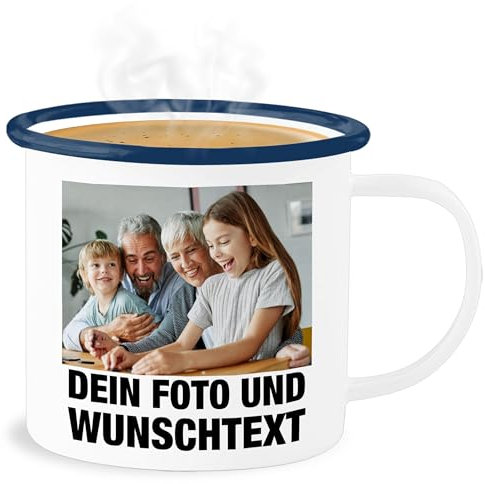 Emaille Becher Blechbecher - Mit Foto I Eigenem Bild I Text I Name I Wunschtext - 300 ml - Weiß Blau - foto-becher fototasse selbst drucken photo tasse abschiedstasse lehrer und tassen bedrucken