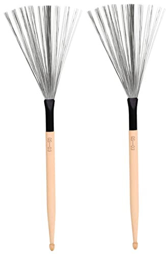 TOYANDONA Drumstick Brush Long Handle Maple Drumsticks Practice Pad Drumming Wire Drum Brush