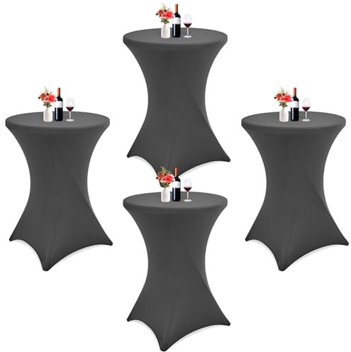 Showgeous 4er-Set Stretch Stehtisch Husse für Bistrotisch Ø 80-85 cm Cocktail Tisch-Überzug Husse, Verstärkung im Fußbereich,Stretch-Husse Dunkelgrau Hussen für Stehtische und Bistrotische(Dunkelgrau)
