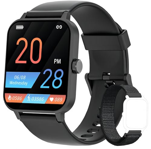 IOWODO Smartwatch Uomo Donna,Orologio Fitness con Contapassi Saturimetro (SpO2) Sonno Cardiofrequenzimetro da Polso, Activity Tracker Sport per Android iOS(2 Cinturini)