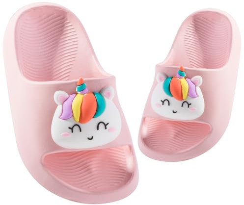 DRECAGE Ciabatte da Spiaggia e Piscina Bambine e Ragazze Pantofole da Bagno Bambini e Ragazzi Antiscivolo Scarpe da Doccia Estive Sandali Unicorno Rosa 26-27 EU