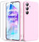 Byvuwiay Cover per Samsung Galaxy A55 5G con 2 Vetro Temperato Pellicola Protettiva, Custodia in TPU Ultra Sottile Antiurto Anti-Scratch Case, Rosa