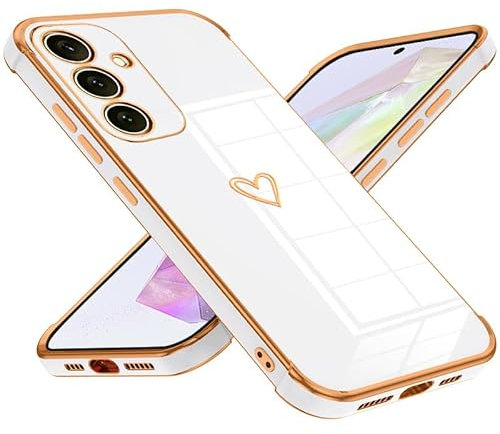 Keteen Handyhülle für Samsung Galaxy A55 5G Hülle Cute Herz Muster Mädchen Galvanisierte Kameraschutz Weich TPU Silikon Schutzhülle Ultra Dünn Case Stoßfeste Hülle für Samsung Galaxy A55 5G,Weiß