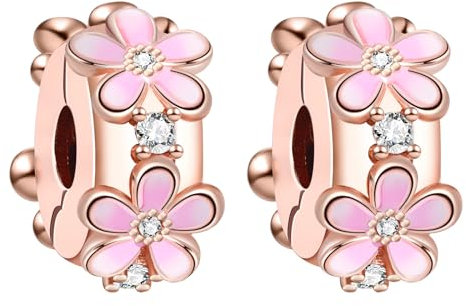 Amuefer Pink Daisy Clip Charms für Armbänder 925 Sterling Silber mit Cubic Zirkonia Spacer Geburtstag Weihnachten Schmuck Geschenke für Frauen-2 Stücke