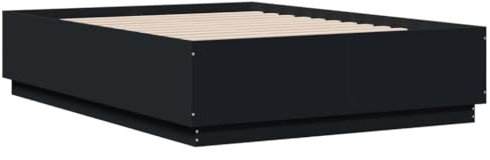 vidaXL Cadre de Lit avec Lumières LED, Lit Double avec Sommier à Lattes, Lit Adulte de Chambre, Moderne, Noir 140x190 cm Bois d'Ingénierie