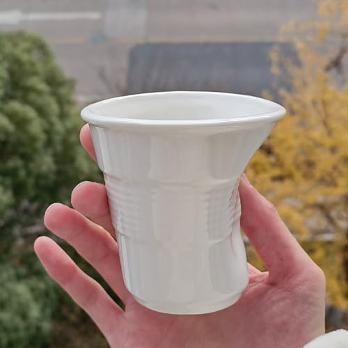 YAMSLAM Tasses à café plissées créatives, tasses irrégulières en céramique, tasses à café française, belles tasses à café froissées pour accessoires de maison