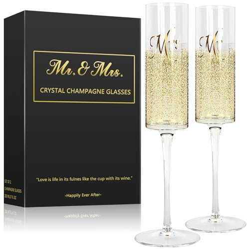 Nuscen Lot de 2 flûtes à champagne personnalisables pour cadeaux de mariage, 210 ml