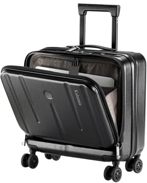 Kaleenie 16 Carry On Briefcase Luggage with 2 Laptop Compartments, Lightweight Hardshell Suitcase with Spinner Silent Wheels, for Commute Work Business Trip, Black