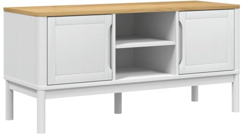 vidaXL TV Schrank, Fernsehschrank mit Stauraum Türen, Fernsehtisch für Wohnzimmer Schlafzimmer, Lowboard TV Möbel, Modern, Weiß Massivholz Kiefer