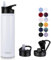 MURBONE Insulated Water Bottle, 750ml Stainless Steel Drink Flask with Straw, BPA Free, 2 Lids (Straw Lid and Spout Lid), Leakproof Double Walled Vacuum Water Bottle, White