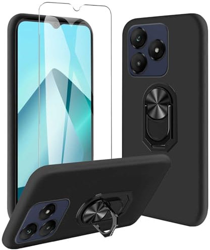 JDXHFF Funda Compatible con Wiko T20 (6.56) Negro con 360 ° Soporte Giratorio con Vidrio Templado Película Protectora - Carcasa Silicona TPU Suave Caso Case Black