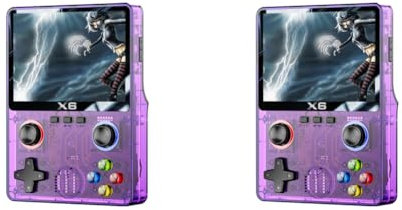 JUCHRZEY X6 Console di gioco portatile retrò Lettore video IPS da 3,5 pollici (viola trasparente)