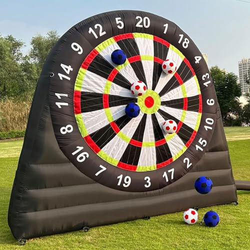 HLGKBY Aufblasbare Fußball-Dartscheibe im Freien, riesige Fußball-Dartpfeile mit 8 Fußballbällen und 350-W-Gebläse, riesiges Fußball-Dartscheibenspiel im Freien, Kick-Dartscheiben-Sportspiel