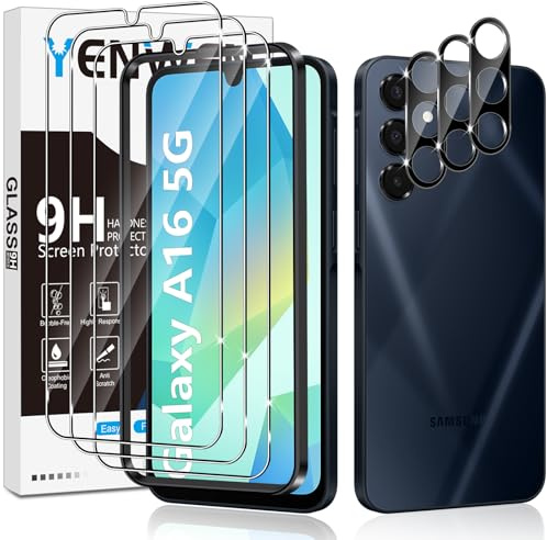 Yenwen Verre Trempé pour Samsung Galaxy A16 5G/4G Protection Ecran, 3 Pièces Protection écran Film et 3 Pièces Caméra Arrière Protecteur pour Samsung A 16, Anti Rayures, Dureté 9H Glass, Sans Bulles